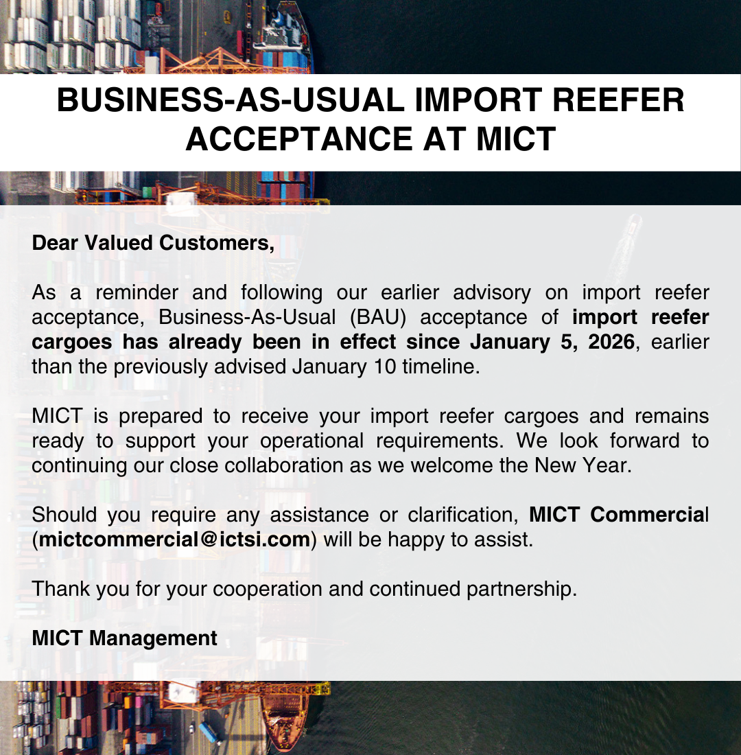 Advisory Business-As-Usual Import Reefer Acceptance at MICT